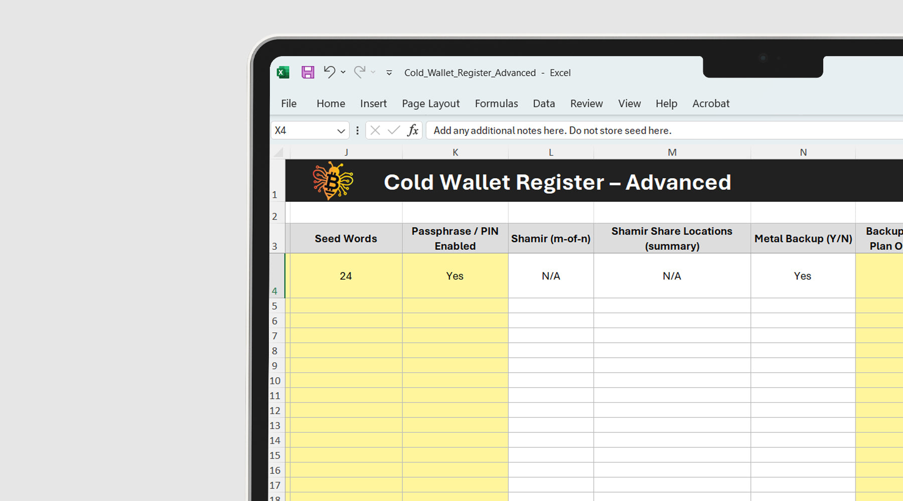 Cold Wallet Storage Register - Advanced