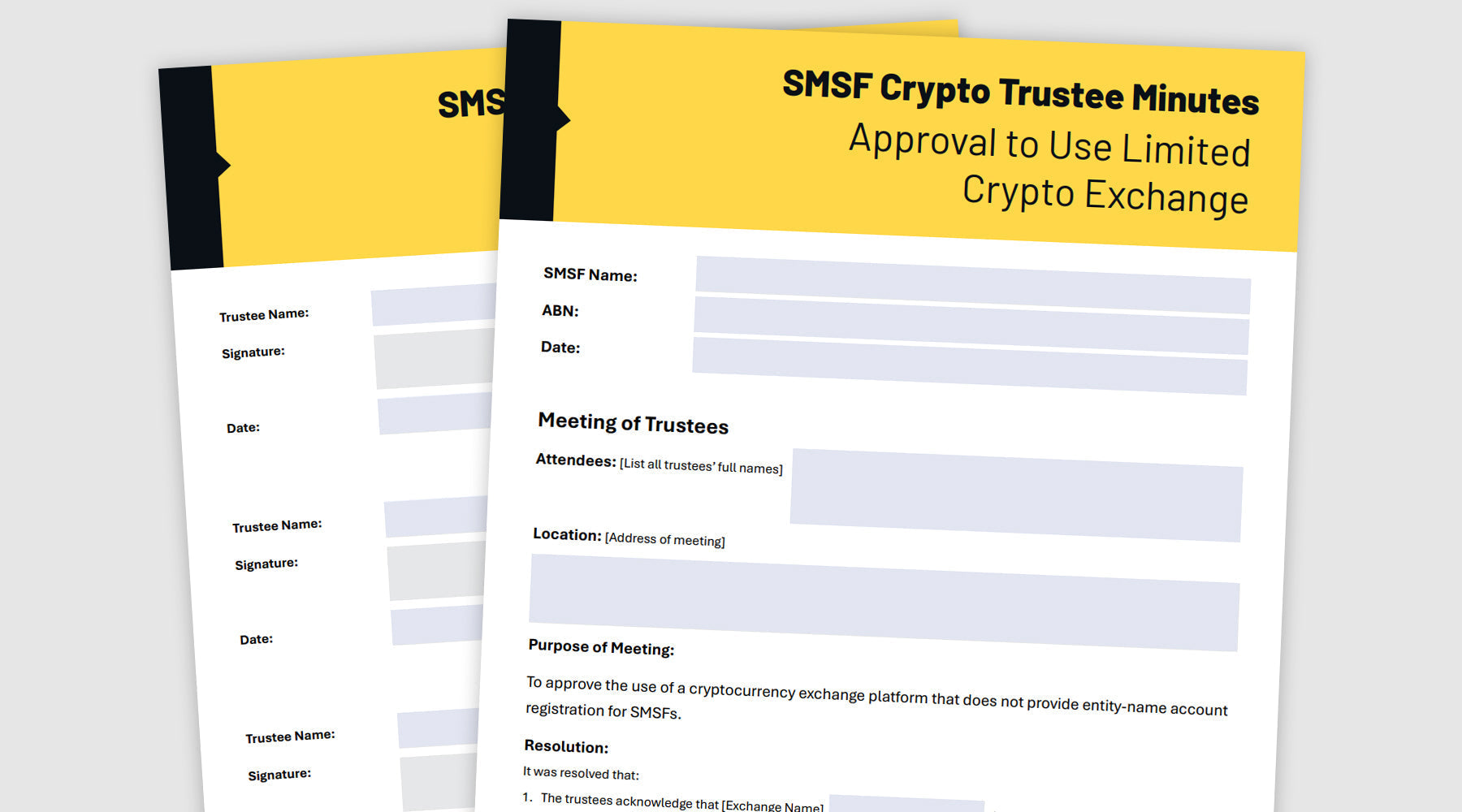 SMSF Crypto Trustee Minutes Template for Approval to use Limited Crypto Exchange