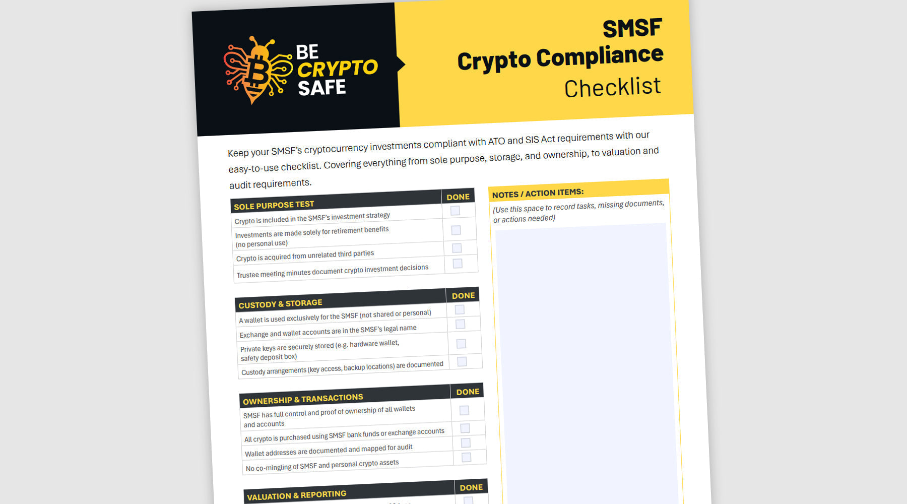 SMSF Cryptocurrency Compliance Checklist